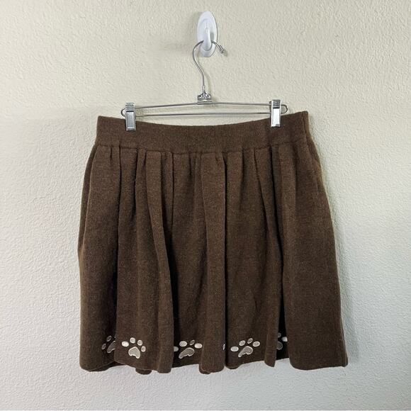 Kina and Tam The Paws Pleat Skirt Brown Dog Paw Wool Blend Womens Size XXL - Picture 4 of 8